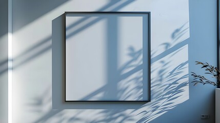 Modern Frame with Plant Shadows on Blue Wall Ai generated

