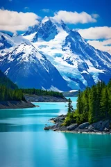 Foto op Plexiglas Breathtaking Alaskan Landscape: Glacial Waterscape with Cruising Boat © Adele
