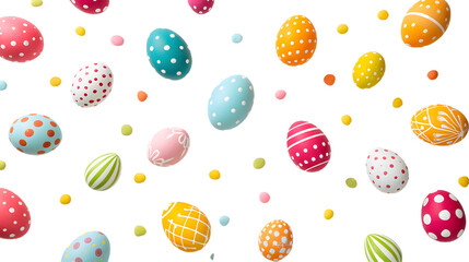Colorful Eggs Flying Through the Air, cut out Easter symbol