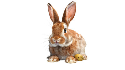 Brown and White Rabbit Sitting Next to an Egg, cut out Easter symbol