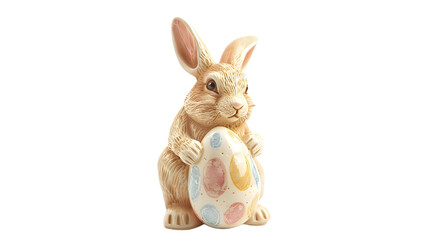 Statue of a Rabbit Holding an Easter Egg, cut out Easter symbol