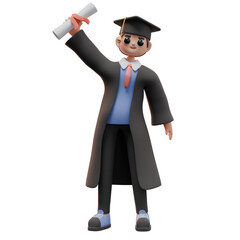 3d render of student boy showing a diploma certificate in hand. Graduation concept. University or college study. Design for web or app illustration