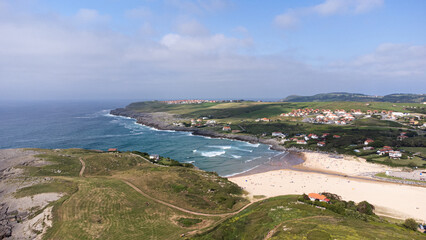 Aerial view of beach of Ajo in cantabria