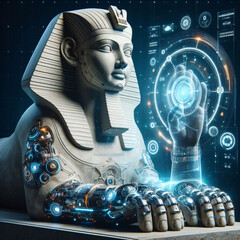 Futuristic Sphinx - Ancient Tech Fusion Sculpture