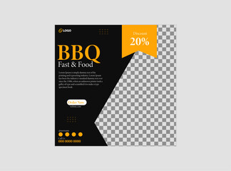 Food social media banner design template. Burger social media post vector illustration. Square size.
