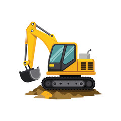 Excavator vehicle working  realistically flat vector