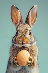 Obraz premium Rabbit holding egg in mouth