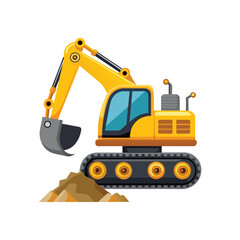 Excavator vehicle working  realistically flat vector