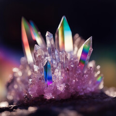 Mineral crystals reflect the rainbow.