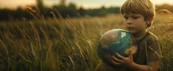 Exploring Earth's Wonders: A Young Naturalist with Globe in Hand