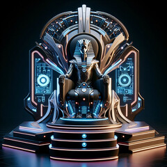 Digital Pharaoh's Throne - Cyberpunk Egyptian Art