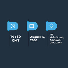 Time, Date and Adress Concept Isolated