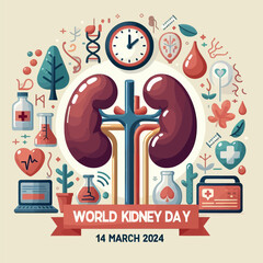 World kidney day 14 march 2024 concept , simple poster