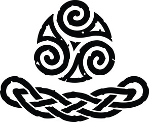 Grunge Curved Celtic Knot Graphic with Spirals