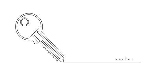 Key. Security lock. Protection of data, information, website.Continuous line drawing .Vector illustration.