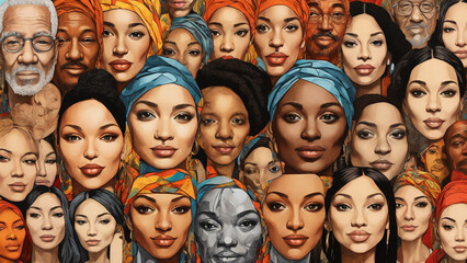 Illustration vieler, in einer Collage zusammengestellter Gesichter 