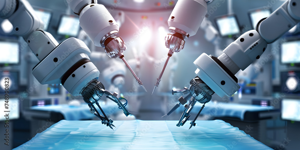 Poster robotic arms in the operation theatre background robotic surgery background robot in ot background s