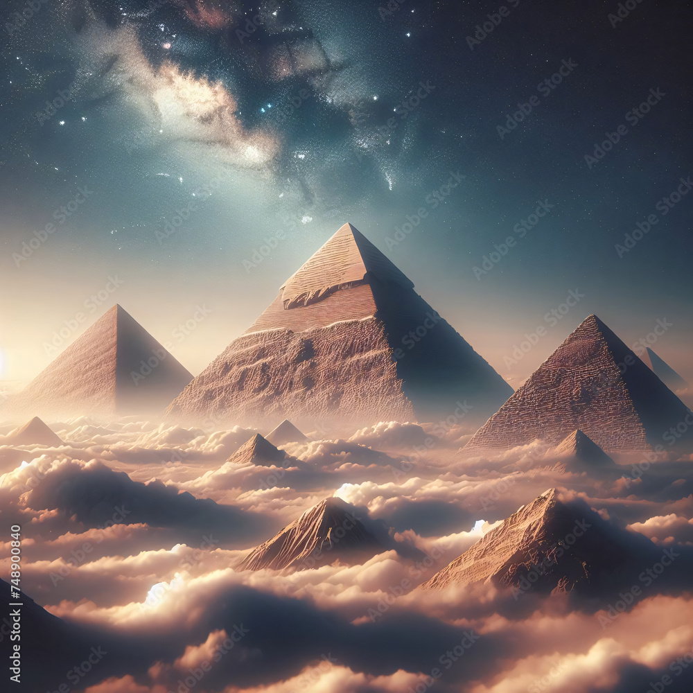 Wall mural Heavenly Pyramids - Ethereal Cloudscape Wonders