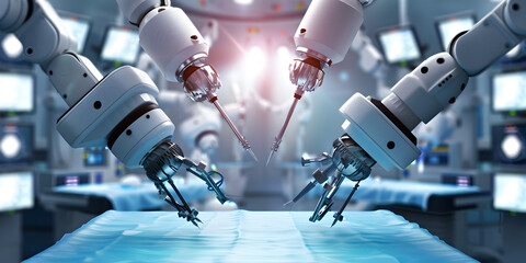 Robotic arms in the operation theatre background robotic surgery background robot in OT background surgical robot background - obrazy, fototapety, plakaty