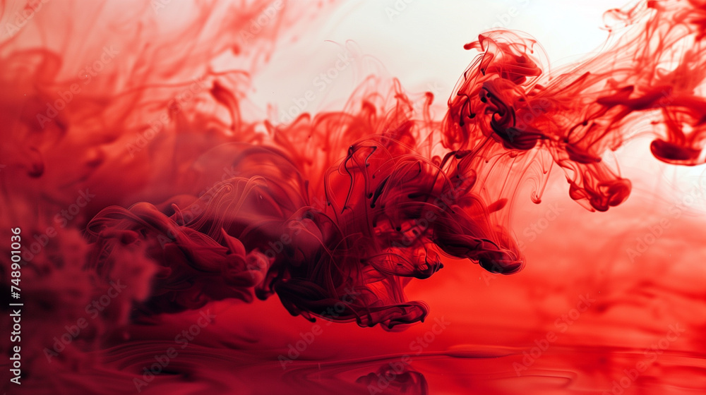 Poster abstract background of red ink in water. ink swirling in water. abstract background