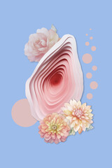 Vulva shape papercut, creative symbolic collage illustration. Female intimacy concept.