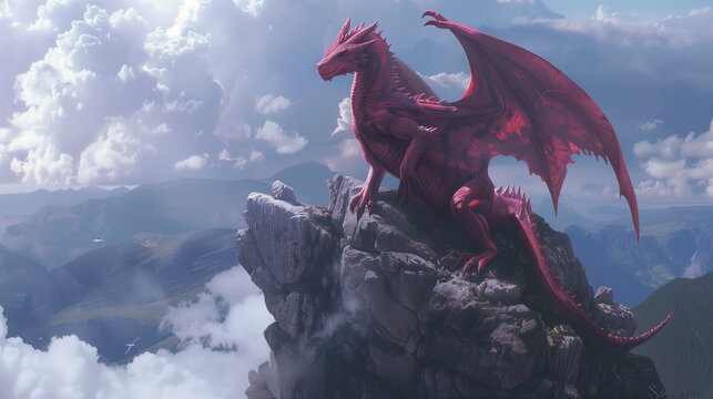 dragon on the rock in the mountains. 3d illustration, 3d render