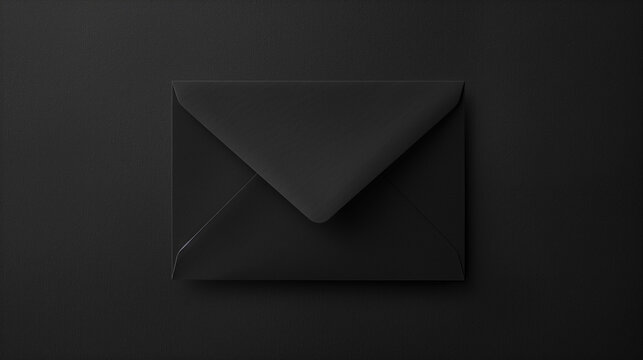 top view of black envelope on black background, 3d render illustration