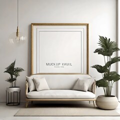 Mockup poster frame close up white interior background