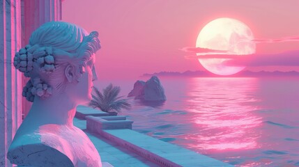 A minimalist cover banner art, style in vaporwave, featuring cultural artifacts and elements of tropical baroque, presented in both virtual and augmented reality