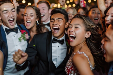 Exuberant graduate celebrates with friends at a party