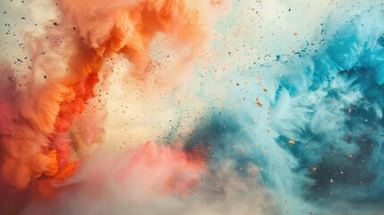 Abstract background, colorful powder explosions on dark background in red, blue, orange colors