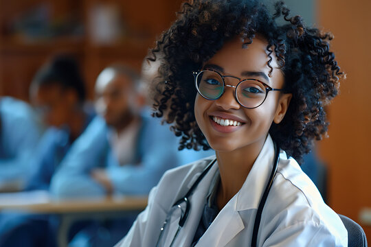 A Smiling Young Doctor Captivates in Seminar Boardroom