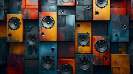 Vibrant Music-Themed Background with High-Quality Speakers. Concept Music-Themed Photoshoot,...