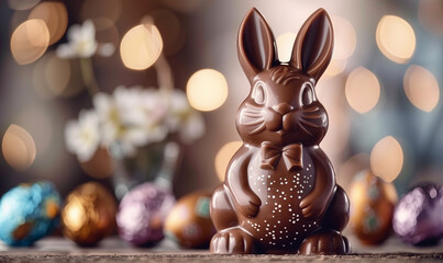 Chocolate Easter Bunny with Golden Wrapped Eggs