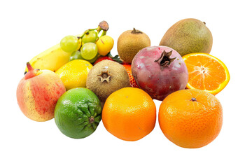 Naklejka na ściany i meble Tropical group of exotic fruits isolated on background, assorted mix fruits with freshness and healthy, high vitamin and minerals.