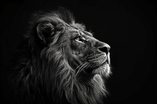 Magnificent King of the Jungle: Male Lion's Portrait Against Black Backdrop Reveals Intricate Details