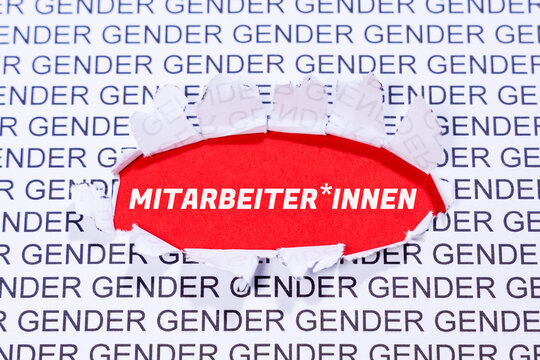 Gendern am Beispiel Mitarbeiter Mitarbeiter*innen mit Gendersternchen als Symbol für gendergerechte Sprache Kommunikation Konzept