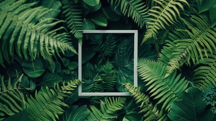 green ferns background with rectangle frame
