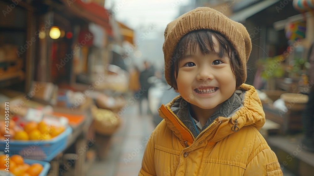 Sticker A Chinese child smiles happily in different scenes,cinematic lighting, 