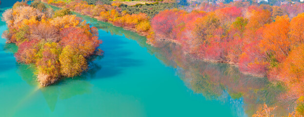 Colorful majestic Goksu river in national park with autumn forest - Mersin, Turkey