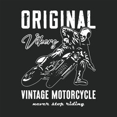original bikers vintage motorcycle vector t-shirt design, american custom race tshirt, old man skull motorbike tee graphic illustration.