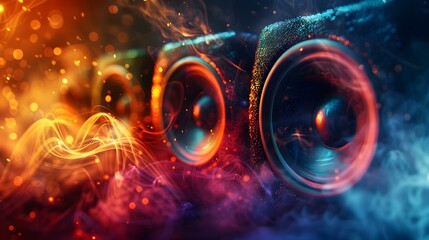 Vibrant Music-Themed Background with High-Quality Speakers. Concept Music-Themed Photoshoot,...