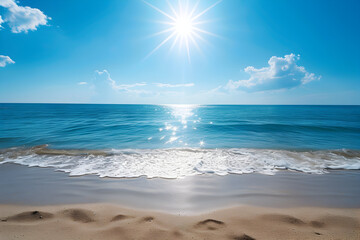 Fototapeta na wymiar Azure sky brightens the fluid horizon over the ocean on a sunny day