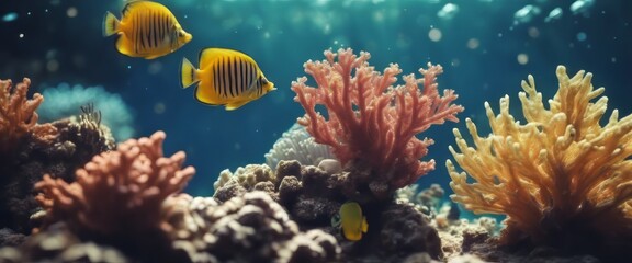 Wonderful and beautiful underwater world with corals and tropical fish - obrazy, fototapety, plakaty