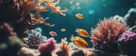Naklejka na ściany i meble Wonderful and beautiful underwater world with corals and tropical fish