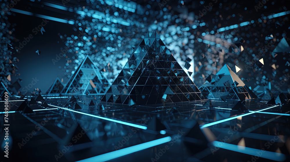 Aufkleber Abstract background with structure of neon triangles and technology style.