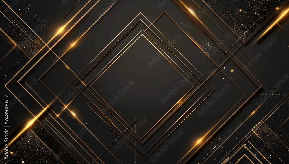Poster black golden abstract background with gold lines and a square space generative ai