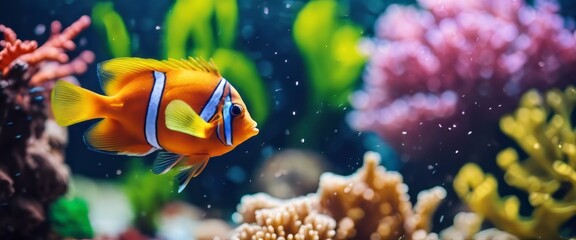 Wonderful and beautiful underwater world with corals and tropical fish - obrazy, fototapety, plakaty