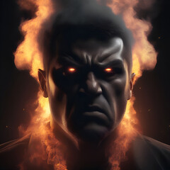 Depressed man surrounded with dark and angry