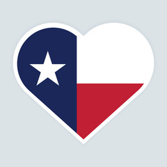 Flat Illustration of Texas state flag. Texas state flag in Heart design shape. Vector Texas flag in Heart. 
